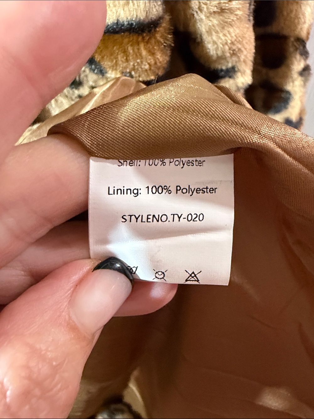 Leopard Print Faux Fur Coat - Women's Tan/Black Jacket - Picture 3 of 5